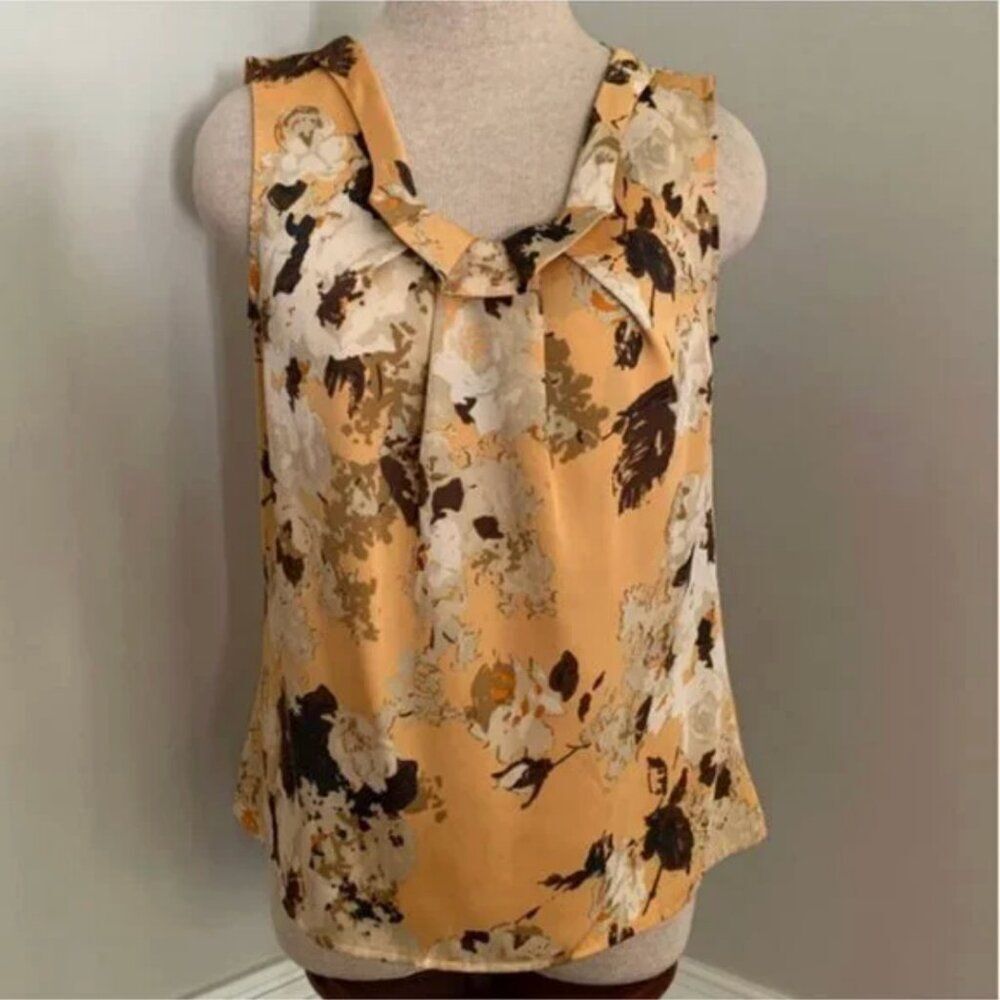 Talbots Sleeveless Floral Pleated Scooped Neckline Blouse Small Petite